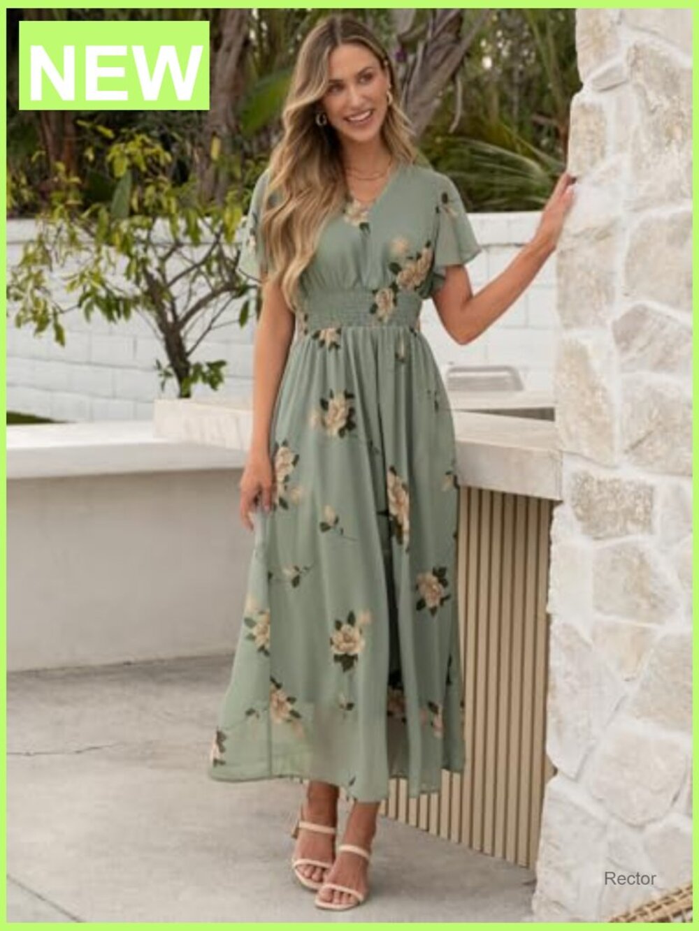 Womens Floral Maxi Dress V Neck Short Sleeve Casual Beach Wedding Guest Long - Picture 2 of 7